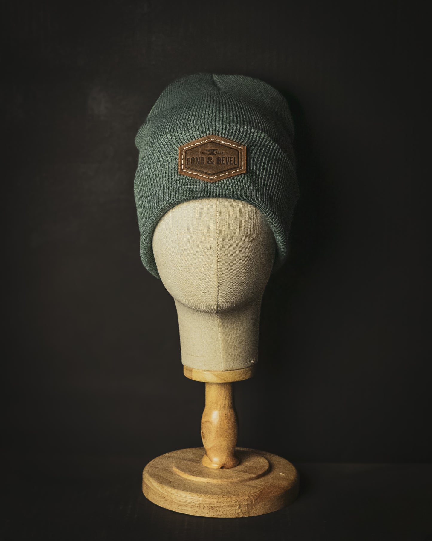 Teal Leather Patch Beanie