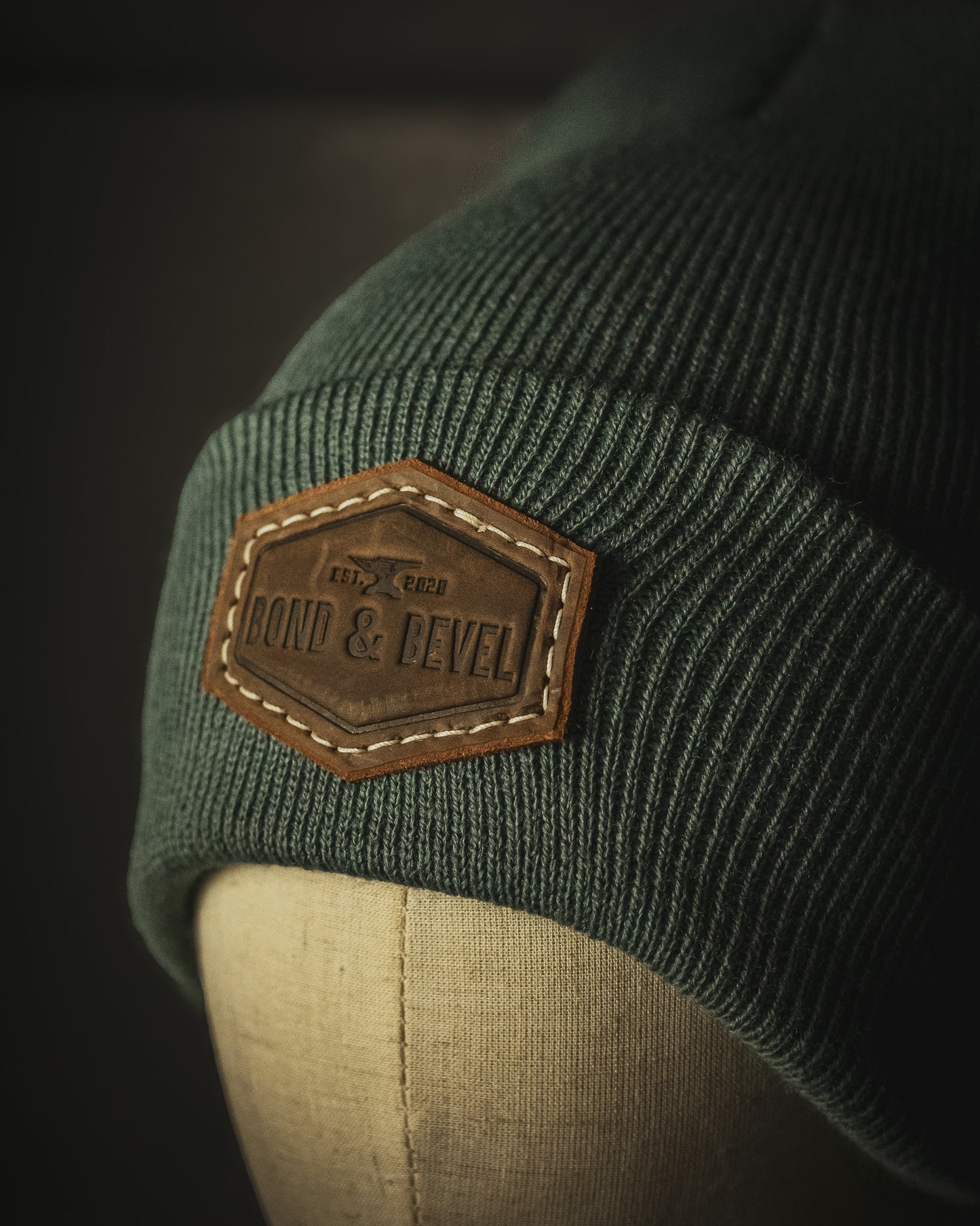 Teal Leather Patch Beanie