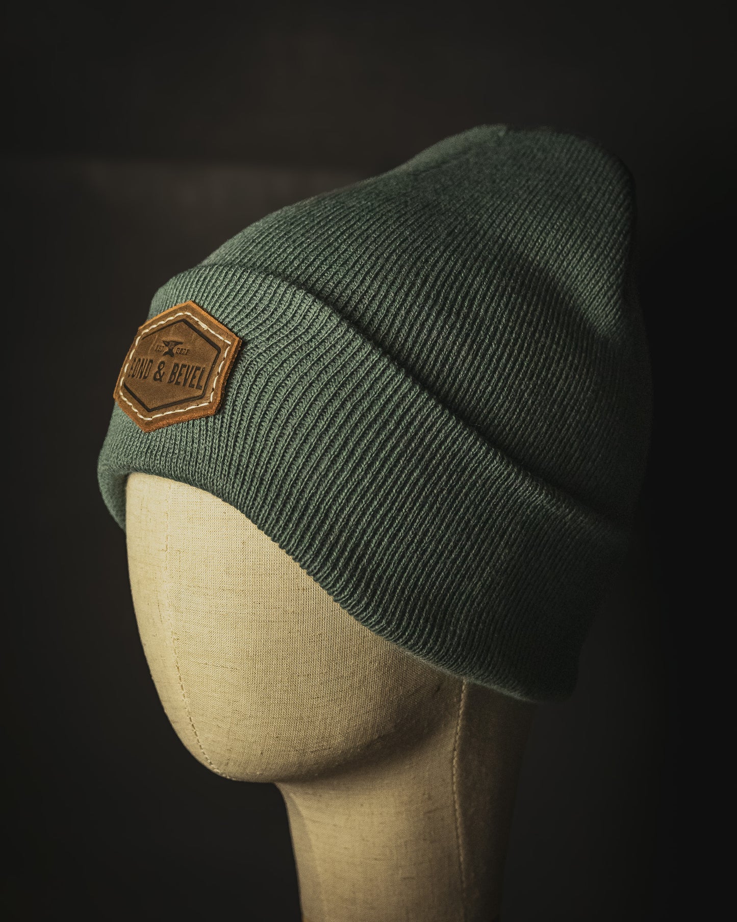 Teal Leather Patch Beanie